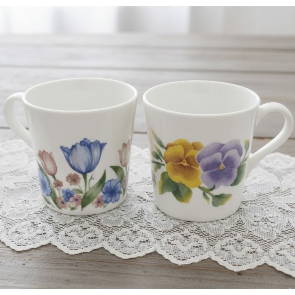 Corning Ware Mugs Cups Summer Blush Fresh Cut Tulips Lot 2 Vintage
